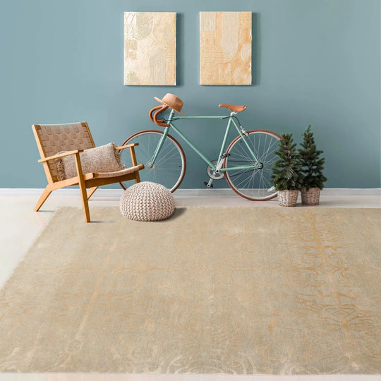 4' x 6' Hand Knotted Tibetan Wool and Silk Tibetan Traditional Oriental Area Rug Gray, Beige Color