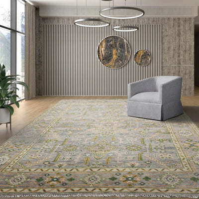 9x12 Hand Knotted Oushak 100% Wool Oushak Transitional Oriental Area Rug Gray,Beige Color - Oriental Rug Of Houston