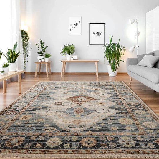 Multi Sizes Hand Knotted Loom Bloom Muted Oushak 100% Wool Modern & Contemporary Oriental Area Rug Beige, Slate Color