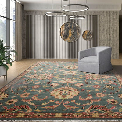 9x12 Teal Green, Raspberry Hand Knotted 100% Wool Oushak Arts & Crafts Oriental Area Rug - Oriental Rug Of Houston
