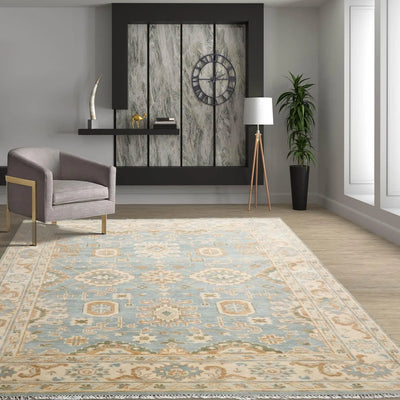 8' x10' 1'' Hand Knotted Oushak 100% Wool Arts & Crafts Oriental Area Rug Aqua, Beige Color - Oriental Rug Of Houston