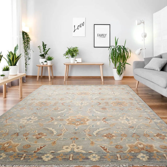 9'x12' Hand Knotted Oushak 100% Wool Transitional Oriental Area Rug Gray, Ivory Color