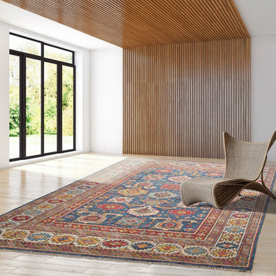 9'x12' Hand Knotted Oushak 100% Wool Kazakh Arts & Crafts Oriental Area Rug Blue,Ivory Color - Oriental Rug Of Houston