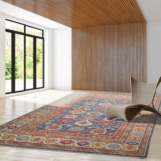 9'x12' Hand Knotted Oushak 100% Wool Kazakh Arts & Crafts  Oriental Area Rug Blue,Ivory Color