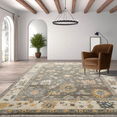 9'x12' Hand Knotted Oushak 100% Wool Transitional Oriental Area Rug Moss, Beige Color - Oriental Rug Of Houston