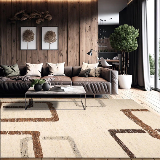 9' x 12' Hand Woven Hand Made 100% Wool Modern & Contemporary Oriental Area Rug Oatmeal, Brown Color