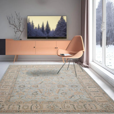 9'x12' Hand Knotted Muted Turkish Oushak 100% Wool Traditional Oriental Area Rug Light Blue,Taupe Color - Oriental Rug Of Houston