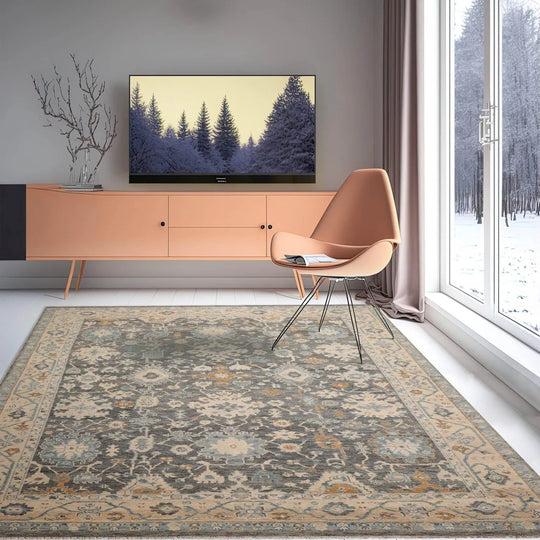 9'x12' Hand Knotted Muted Turkish Oushak 100% Wool Traditional Oriental Area Rug Gray, Beige Color