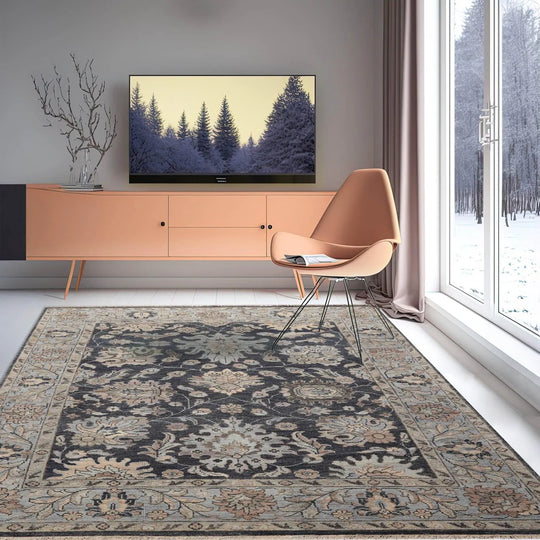 8'x10' Hand Knotted Muted Turkish Oushak 100% Wool  Traditional  Oriental Area Rug Grayish Blue,Beige Color