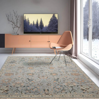 8'x10' Hand Knotted Muted Turkish Oushak 100% Wool Traditional Oriental Area Rug Slate, Blue Color - Oriental Rug Of Houston