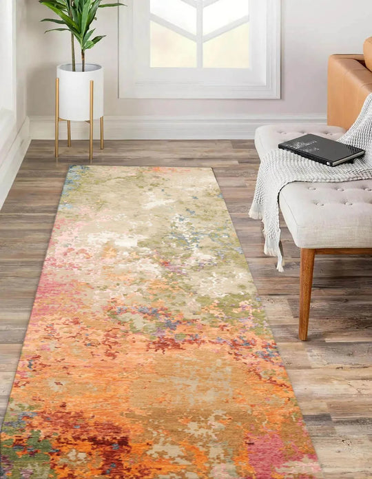 2'5''x12' Hand Knotted Sherpa Wool and Silk Modern & Contemporary Oriental Area Rug Mint, Peach Color Runner
