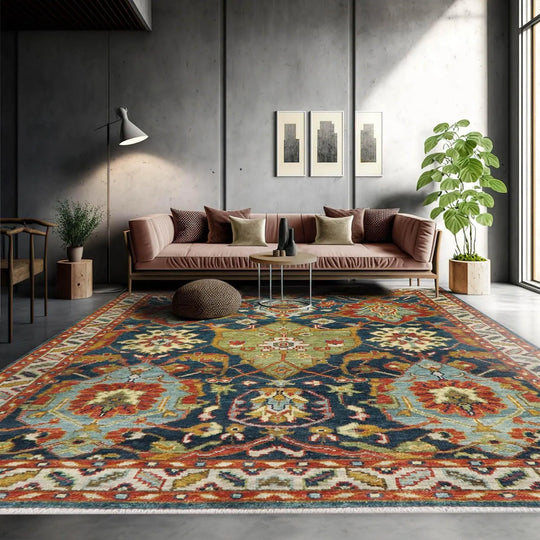 8x10 LoomBloom Muted Turkish Oushak Hand Knotted 100% Wool Transitional Oriental Area Rug Navy, Beige Color