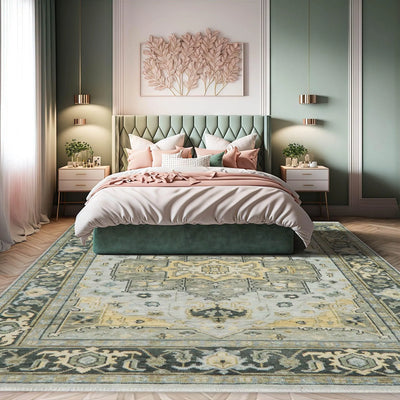7'11''x10'4'' Gray, Moss Color Hand Knotted LoomBloom Muted Turkish Oushak 100% Wool Transitional Oriental Area Rug - Oriental Rug Of Houston