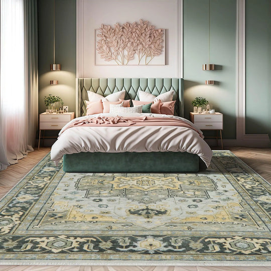 7'11''x10'4'' Gray, Moss Color Hand Knotted LoomBloom Muted Turkish Oushak  100% Wool Transitional Oriental Area Rug