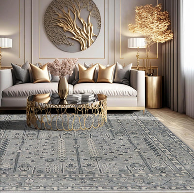 8'x10' 2'' Hand Knotted LoomBloom Muted Turkish Oushak 100% Wool Transitional Oriental Area Rug Tone On Tone Gray Color - Oriental Rug Of Houston