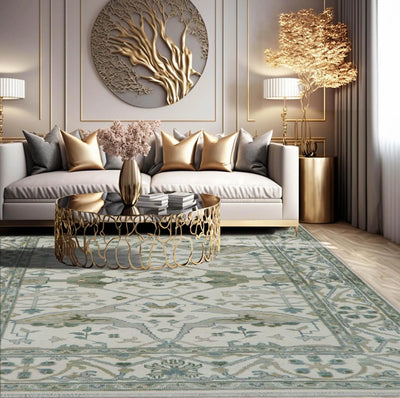 7'9''x10'3'' Hand Knotted LoomBloom Muted Turkish Oushak 100% Wool Transitional Oriental Area Rug Ivory, Gray Color - Oriental Rug Of Houston
