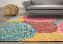 5' 4''x7' 6'' Pink Gold aqua, Blue, Brown, Multi Color Hand Tufted Chindi 100% Cotton Modern & Contemporary Oriental Rug