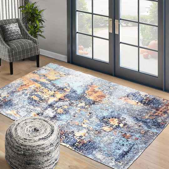 Multi Size Gray, Blue Color Handmade Micro Printed Victoria Design Traditional Oriental Area Rug