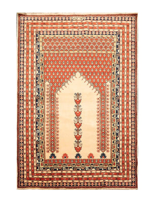 4'4'' x 6'4'' Hand Knotted 100% Wool Prayer Rug Oriental Area Rug Beige - Oriental Rug Of Houston