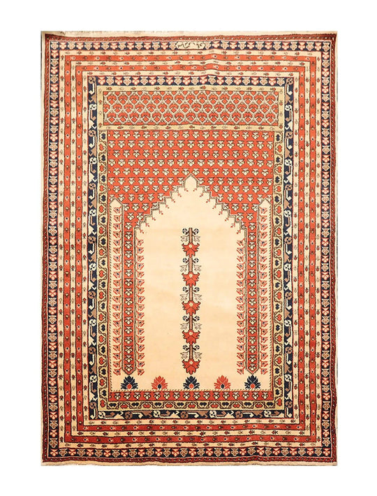 4'4'' x 6'4'' Hand Knotted 100% Wool Prayer Rug Oriental Area Rug Beige
