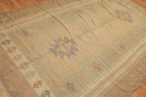 6'4" x 10'3" Tan Hand woven Tribal Turkish Kilim Wool Vegetable Dyes Traditional Oriental Area rug - Oriental Rug Of Houston