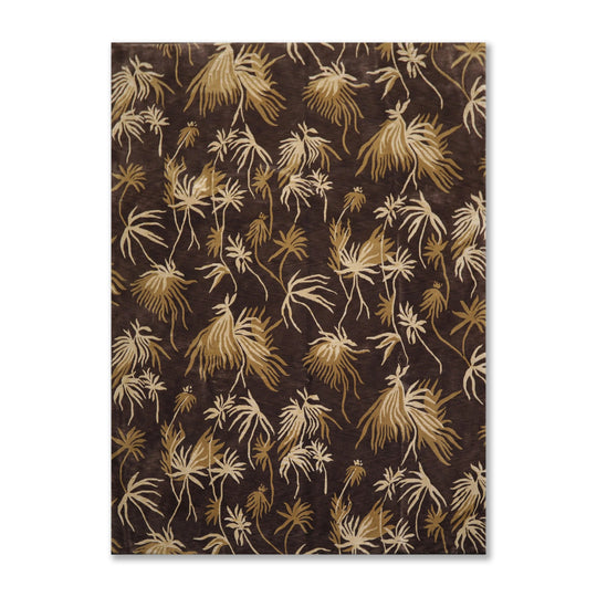 9' x 12'Tibetan Hand Knotted Botanical Designer Wool Modern Area Rug Coffee