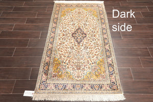 Persian Oriental Area Rug Hand Knotted 100% Silk Traditional Kashan 400 KPSI (3'1"x5'3") - Oriental Rug Of Houston