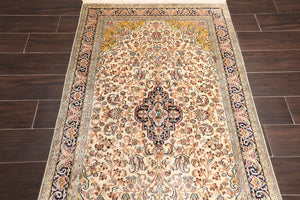 Persian Oriental Area Rug Hand Knotted 100% Silk Traditional Kashan 400 KPSI (3'1"x5'3") - Oriental Rug Of Houston