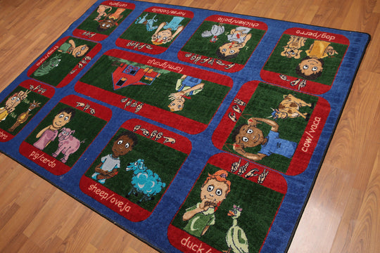 5'6" x 7'6" Inside Outside 100% Nylon Full Pile Play Area Rug Blue