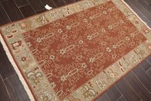 3'10" x 5'10" Hand Knotted Wool Reversible Panel Area Rug Brown