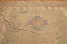 6'4" x 10'3" Tan Hand woven Tribal Turkish Kilim Wool Vegetable Dyes Traditional Oriental Area rug - Oriental Rug Of Houston