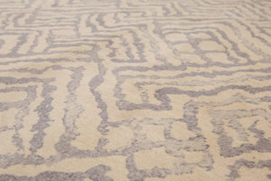 6' x 9' Hand Knotted Geometric Pattern 100% Wool Area rug Beige - Oriental Rug Of Houston