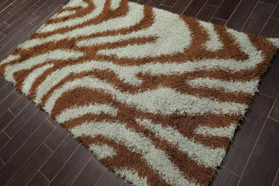 5' x 8' Modern 100% Nylon Shag Area Rug Brown - Oriental Rug Of Houston