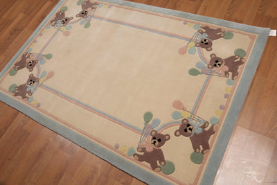 4' x 6' Handmade 100% Wool Plus pile Area rug Beige 4' x 6' - Oriental Rug Of Houston