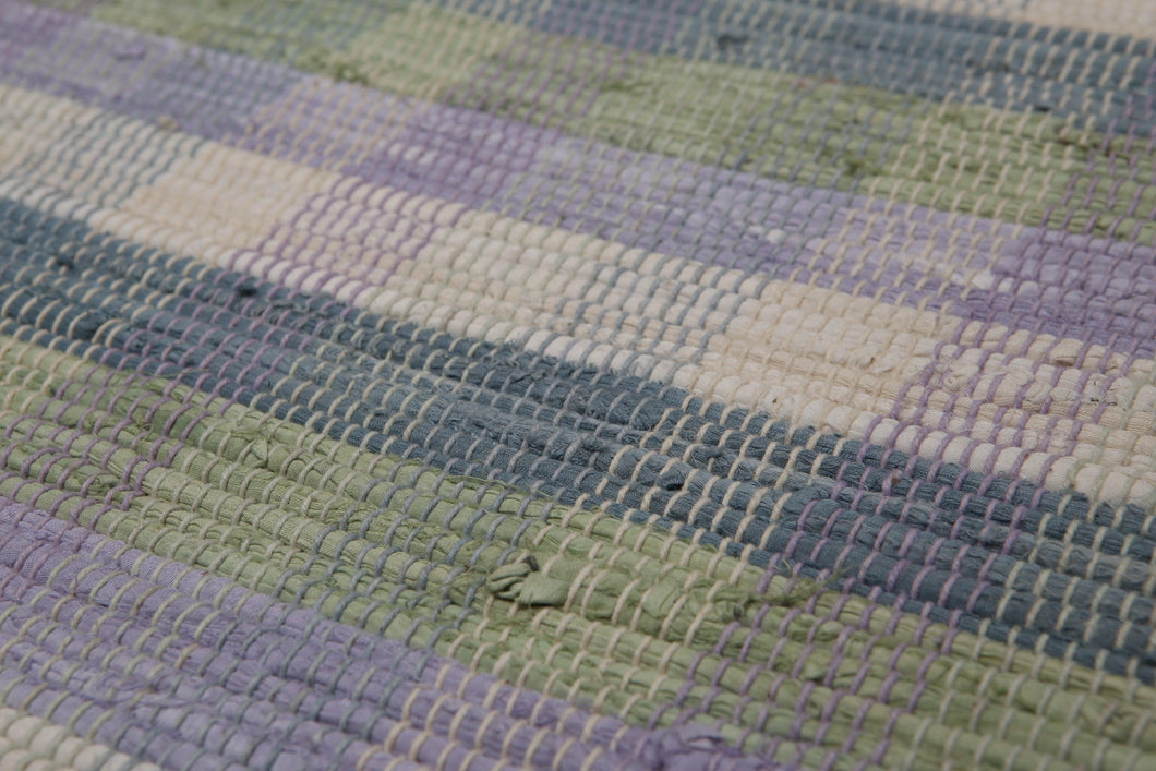 4'x6' Off White Blue Lavender, Blue, Green Color Hand-Woven Reversible Flatweave Wool Modern Oriental Rug