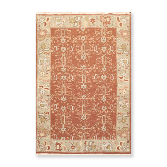 3'10" x 5'10" Hand Knotted Wool Reversible Panel Area Rug Brown