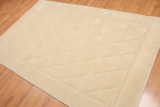 5' x 8' Designer Embossed Diamond Pattern 100% Wool Area Rug Beige