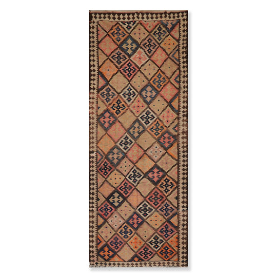 5'2" x 12'9" Vintage Hand Woven Southwestern Kilim 100% Wool Area Rug Brown