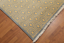 9' x 12' Hand knotted Honeycomb Wool Full Pile Area Rug Light blue Gold - Oriental Rug Of Houston
