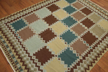 5'5" x 7'4" Handmade Turkish Kilim wool reversible Area rug Southwestern Aqua - Oriental Rug Of Houston