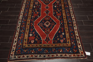 4'7" x 11'9" Hand Knotted Wool Traditional Runner Vegetable dyes Area Rug Red - Oriental Rug Of Houston