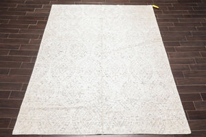 8' x 10' Hand Knotted 100% Bamboo Silk Area Rug Transitional Ivory Gray - Oriental Rug Of Houston