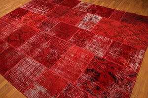 8'x10' Hand Knotted Wool Turkish Oriental over-dyed patchwork Area Rug 8x10 Red - Oriental Rug Of Houston