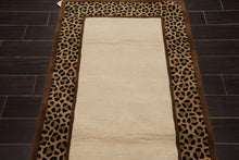 3'3" x 5'3" Handmade 100% Wool Cheetah Print Border Oriental Area Rug Ivory - Oriental Rug Of Houston