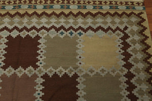 5'5" x 7'4" Handmade Turkish Kilim wool reversible Area rug Southwestern Aqua - Oriental Rug Of Houston