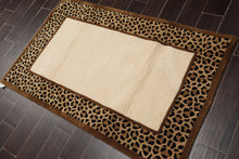 3'3" x 5'3"  Handmade 100% Wool Cheetah Print Border Oriental Area Rug Ivory