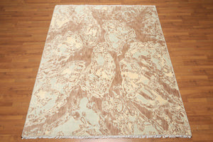 Hand knotted Oriental area rug 100% Wool pile Beige 6' x 9'