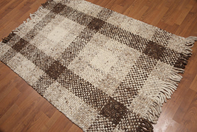 4' x 6' Hand woven Reversible Afghan Kilim 100% Wool Area Rug Ivory - Oriental Rug Of Houston