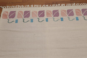 4' x 6' Handmade 100% wool Printed Dhurry area rug 4x6 Beige - Oriental Rug Of Houston