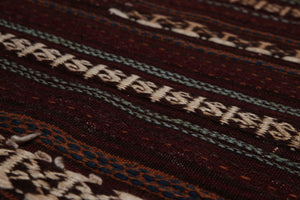 3'8"x4'8" Rust Beige Blue, Red, Multi Color Hand-Woven Dhurry Kilim Wool Tribal Oriental Rug